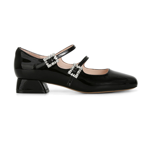 【sheii Su Yinyin】Exquisite Patient~Square Toe Rhinestone Buckle Chunky Heel Mary Jane Shoes for Women's Wedding Shoes