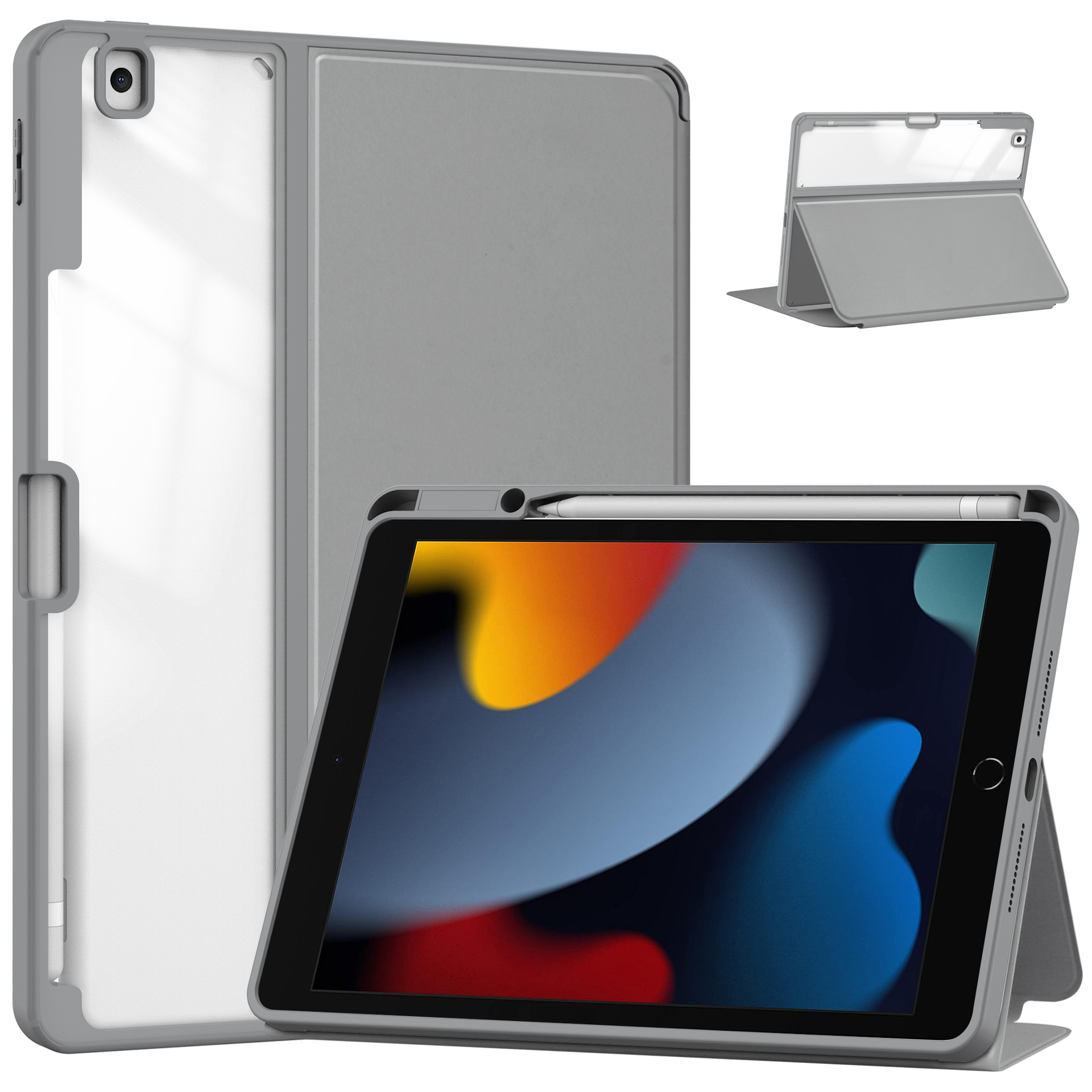 Estudo de Apple iPad 10.2 Estudo de acrílico transparente iPad789 doble plegable soporte de libro bolígrafo