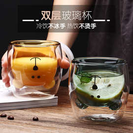 双层高硼硅玻璃杯咖啡杯家用可爱小熊杯玻璃奶茶杯透明水杯高硼硅