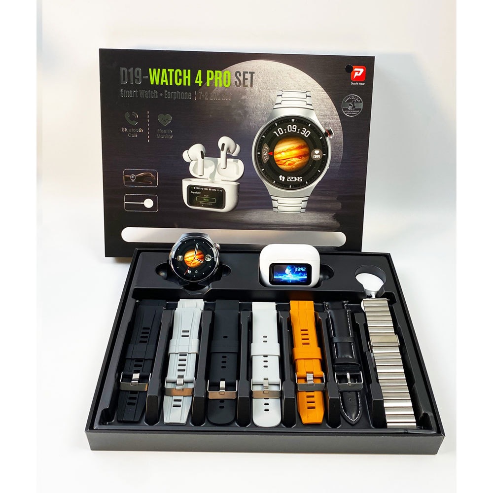 Juego de reloj inteligente de pantalla redonda de alta calidad D19 watch 4 proset carga inalámbrica HD pantalla grande con auriculares