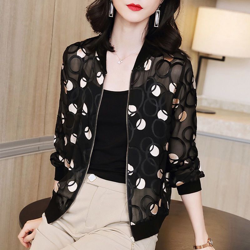 夏水玉野球大きいサイズ薄手日焼け止め服レディースアウターカーディガンショートコートゆったりシフォン空調シャツトップ