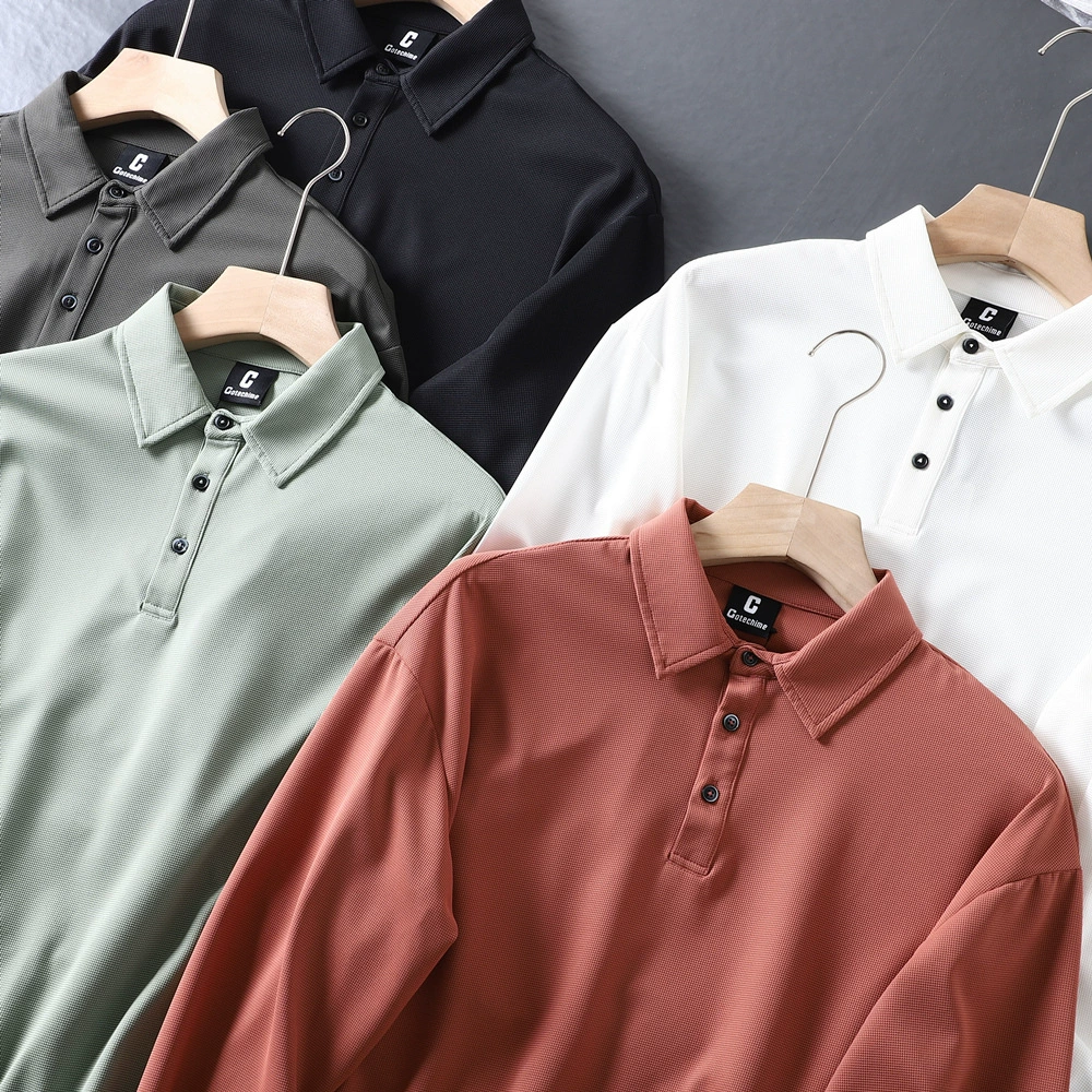 Легкая итальянская экстравагантная кукурузная решётка мягкая и дышащая весной и летом мужская мода повседневная футболка с длинными рукавами POLO отворот футболка