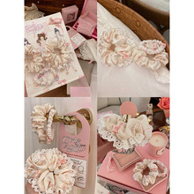 娇滴滴的美丽印花发圈蕾丝花边仿真丝大肠圈发绳软妹少女发饰女