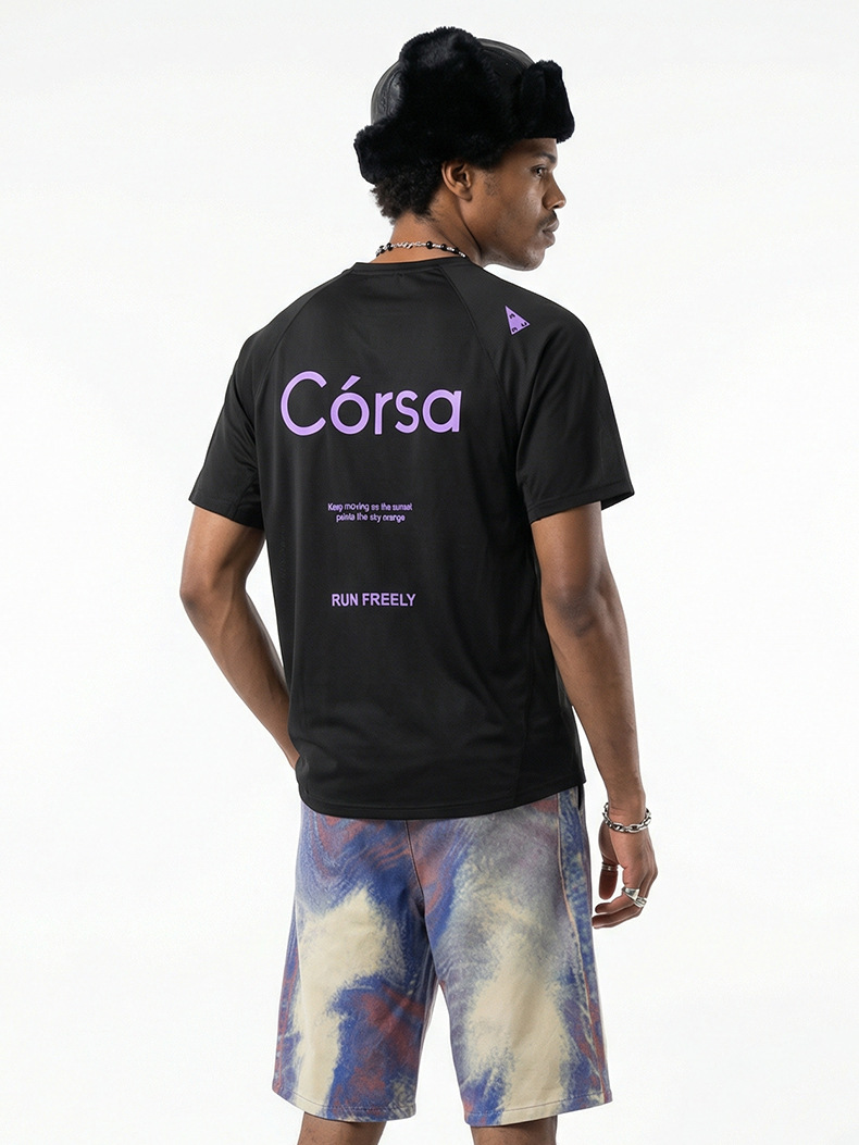 T-shirt de sport contrasté à séchage rapide, collection été 2026, respirant, léger et fin, idéal pour la course à pied en extérieur. Manches courtes._voghion.com