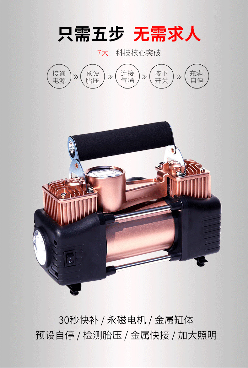 Car-Mounted Air Pump, Portable Car Dual-Cylinder High-Pressure Tire Pump, Dual-Use for Home and Car, Electric Car Air Pump