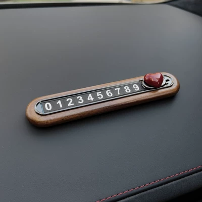 Heart-shaped hidden parking sign, Nömrəli dayanma kartı - red-heart-walnut-wood-metal-license-plate
