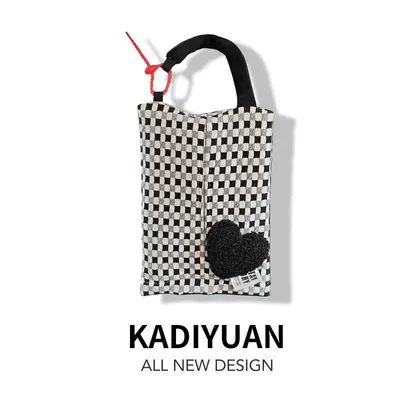 Car Tissue Bag Hanging Bag Car tissue box/set - no-specifications-black-and-white-plaid-black-plush-heart-hanging-tissue-bag