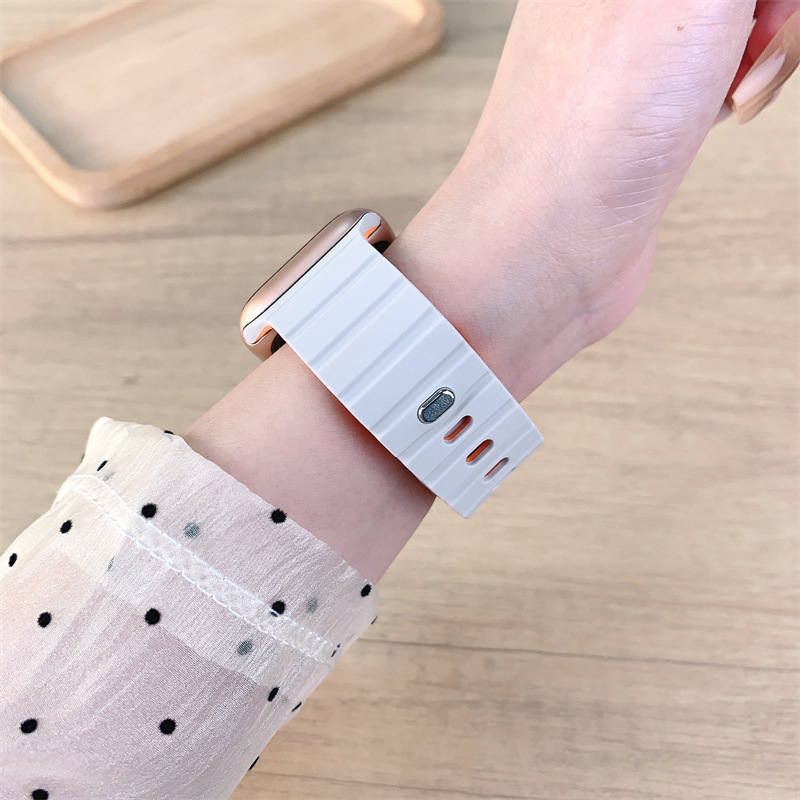 Para Apple Watch10 correa de reloj cuadrada botón magnetic silicona deportiva iWatch9SE hombre y mujer premium