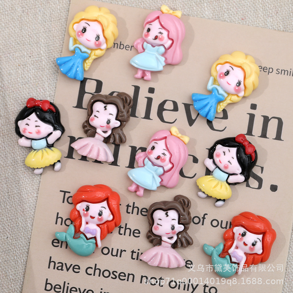 Sirena de dibujos animados nieve blanco accesorios para el cabello teléfono parche Nueva princesa de la belleza de la historieta DIY accesorios de resina