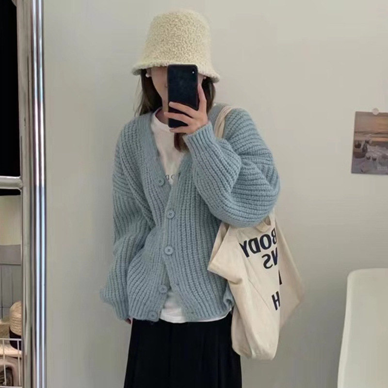 24 invierno Puyuan perezoso viento aguja gruesa lana suéter cardigan 2024 primavera y otoño nuevo suelto