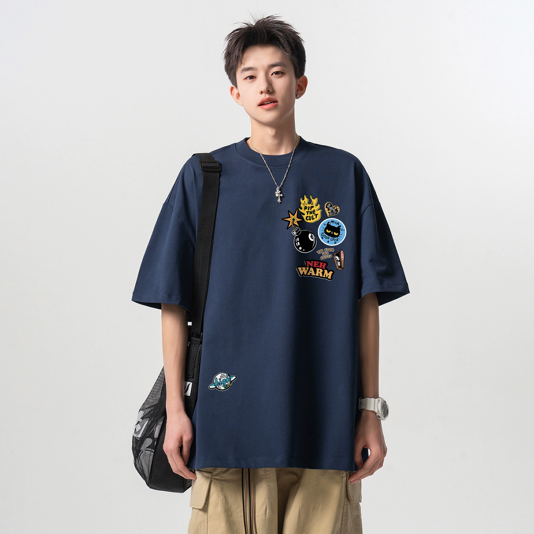 Трансграничный хлопок американский уличный прилив крутой взрывной печати футболка с короткими рукавами женская летняя дизайнерская печать свободная основа