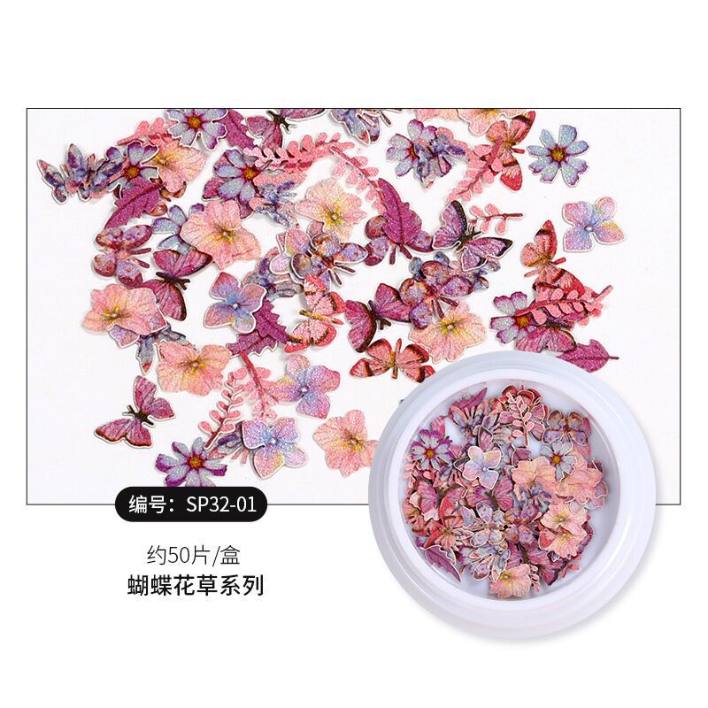 Decoraciones de uñas estilo celebridad de internet, láminas ultrafinas de pulpa de madera, pequeñas flores de margarita y hojas, pegatinas mixtas para uñas con decoración de lámina dorada.
