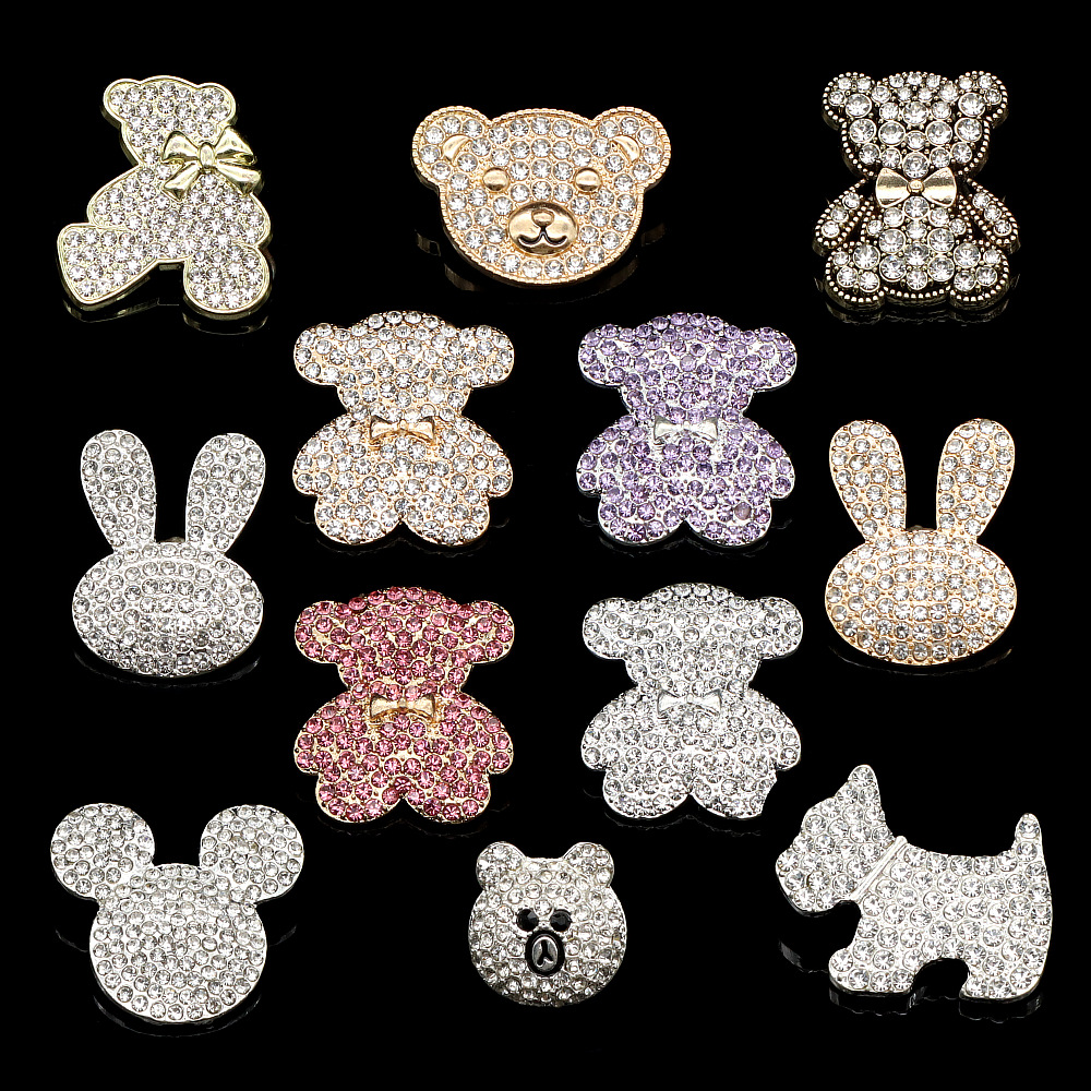 전체 다이아몬드 활 곰 금속 다이아몬드 토끼 미키 강아지 전화 헤어 액세서리 구멍 신발 합금 DIY 액세서리