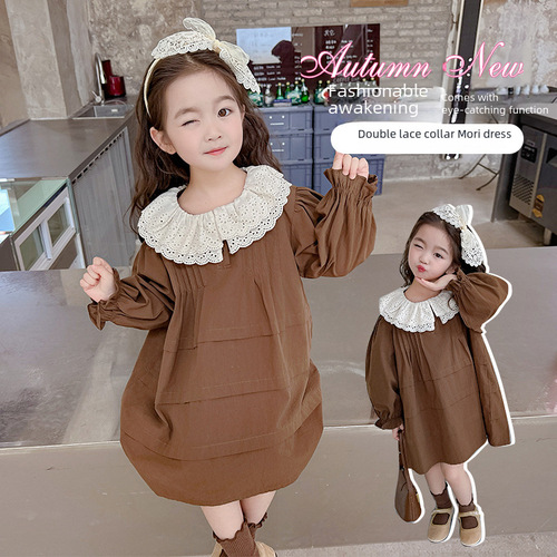 Girls' Double Collar Forest System Dress Spring and Autumn Style  New Arrival Trendy and Stylish Children's Clothing Princess Dress Baby Autumn Wear