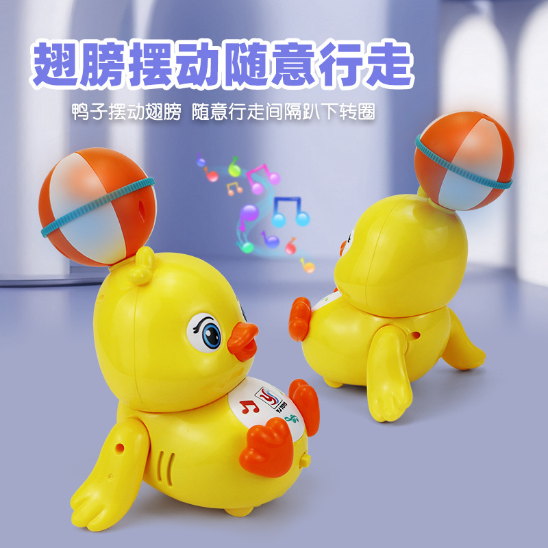 Nuevos productos transfronterizos luces y música eléctricas universales acrobacias topball pato 360 grados de rotación de dibujos animados pato juguetes para niños