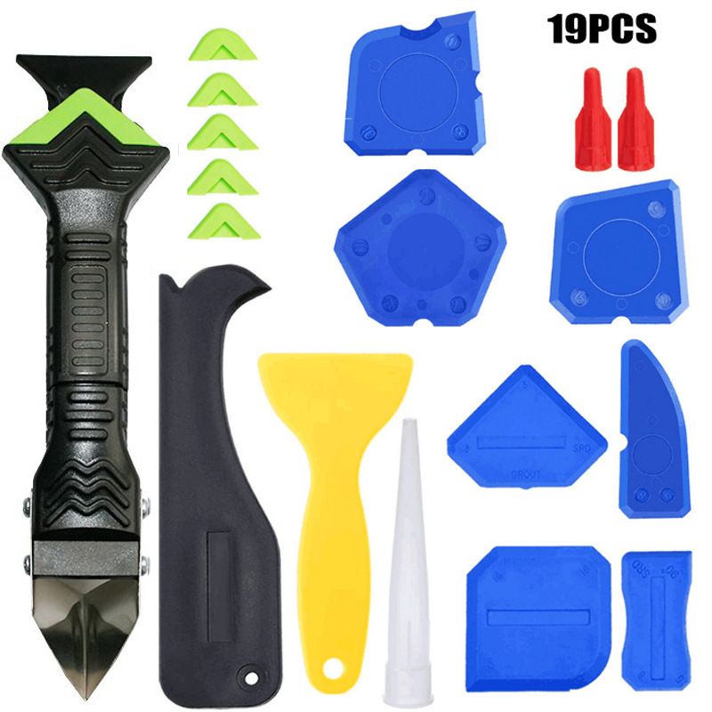 19 종 세트 (그린 3in1 메탈 스크레이퍼 + 연질 고무 헤드 6 개 + 음양 고무 스크레이퍼 4 개 + 음각 스크레이퍼 4 개 02 + 노랑 블레이드 1 개 + 경질 고무 1 개 노즐 + 2 적색 고무 노즐 커버)