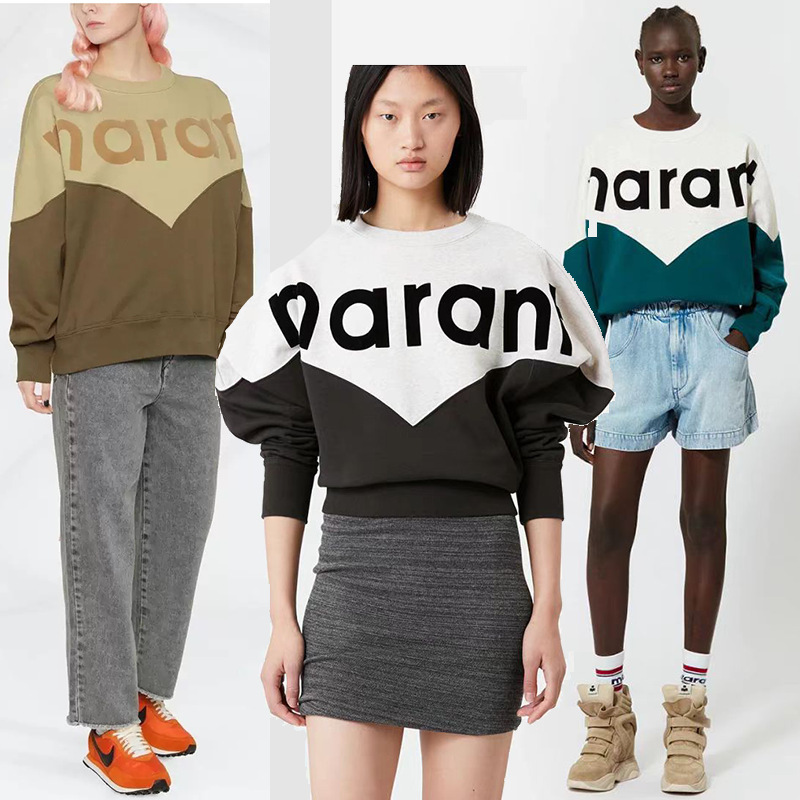 24 New Winter French Niche Is Classic Logo Flocking Contrasting Color Matchinging Fleece Women's Fleece-Lined Round Neck Sweatshirt