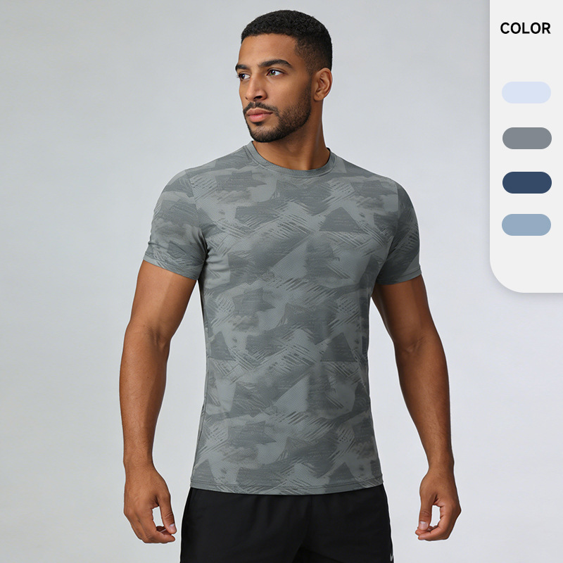 2026 New Cross-Border Foreign Trade Summer Men's Sports Quick-Drying T-Shirt Fitness Running Round Neck Short-Sleeved Top