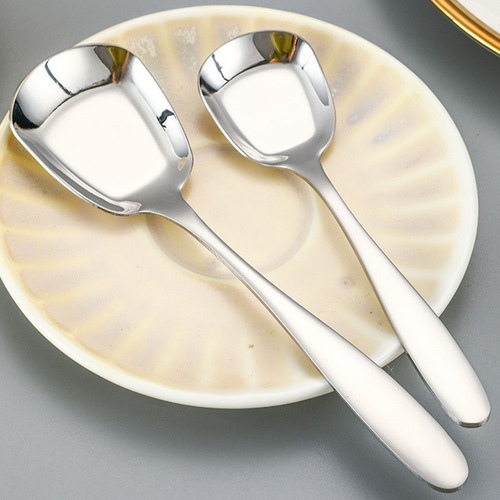 Spoon 304 stainless steel flat bottom spoon thickened square head spoon household eating spoon ice cream spoon Chinese spoon tableware