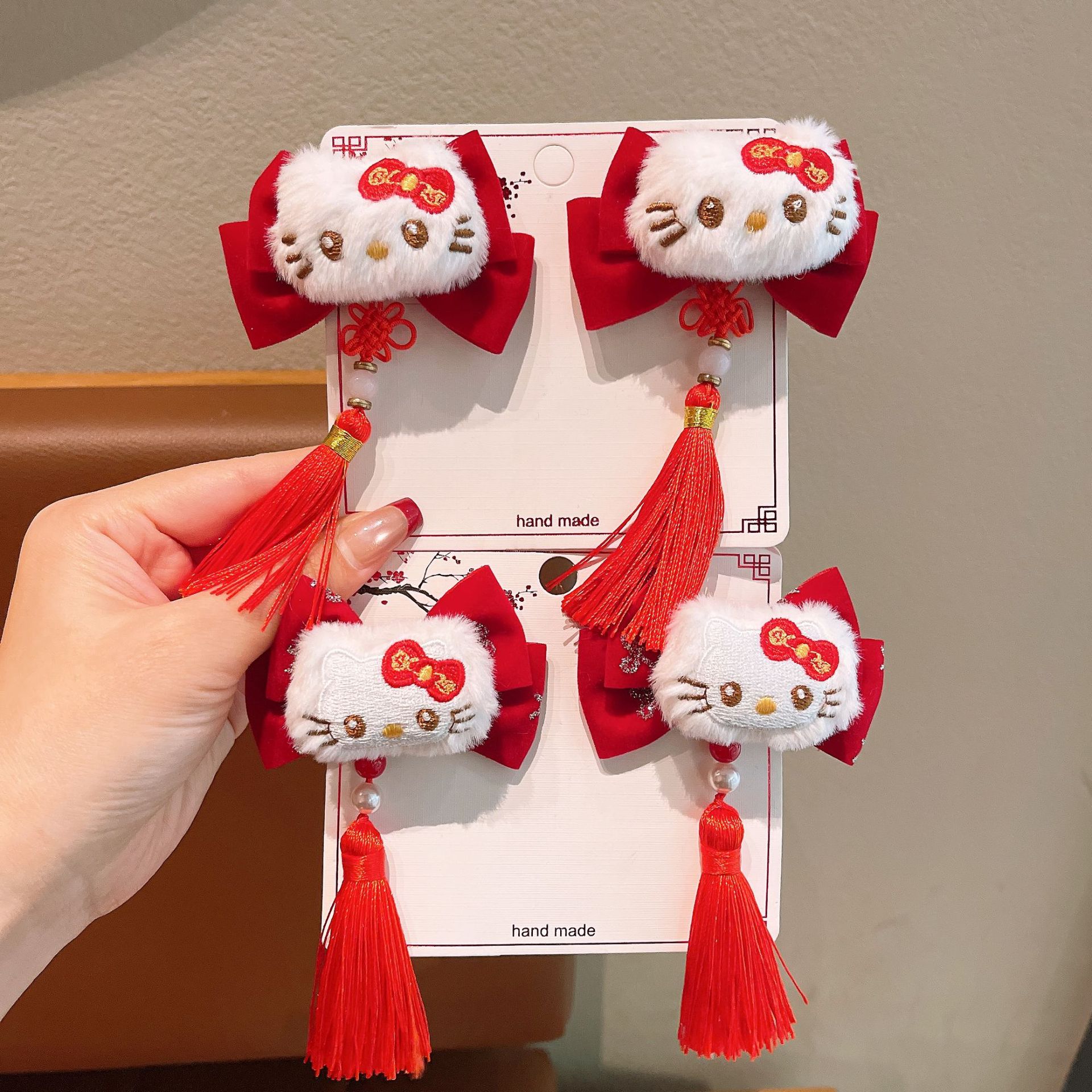 Año Nuevo gran arco festivo rojo para niños adornos de cabello dulce lindo gato gato niñita tocado clips frangea
