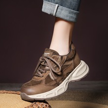 运动女士老爹鞋女2026新款春秋真皮百搭厚底平底软底休闲鞋