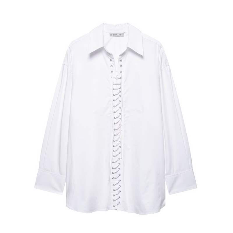 Versatile Long-Sleeved Shirt with a Turn-Down Collar and Tie, Fashionable and Casual, Suitable for Spring and Summer, Foreign Trade European and American Style Women's Clothing