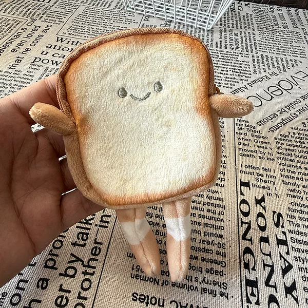 Cute Cartoon Toast Bread Plush Toy Doll Gift Children's Coin Purse Key Card Earphone Storage Bag
