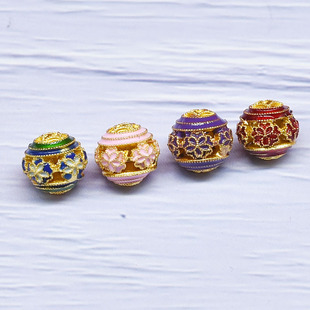 Color retention cloisonne enamel gold-plated burnt blue beads loose beads classical wind auspicious clouds cloisonne accessories round beads jewelry batch