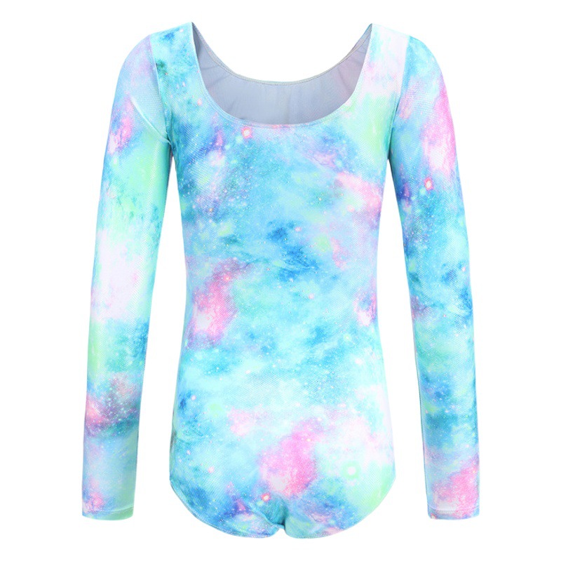 Calzoncillos de una pieza impresos de manga larga Ropa de baile latino Ropa de práctica de baile de verano Ropa de competencia para niñas Suministro de fabricantes