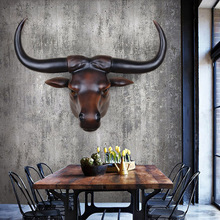 復古牛頭掛件餐廳墻面壁掛客廳酒吧服裝店背景墻動物頭裝飾工藝品