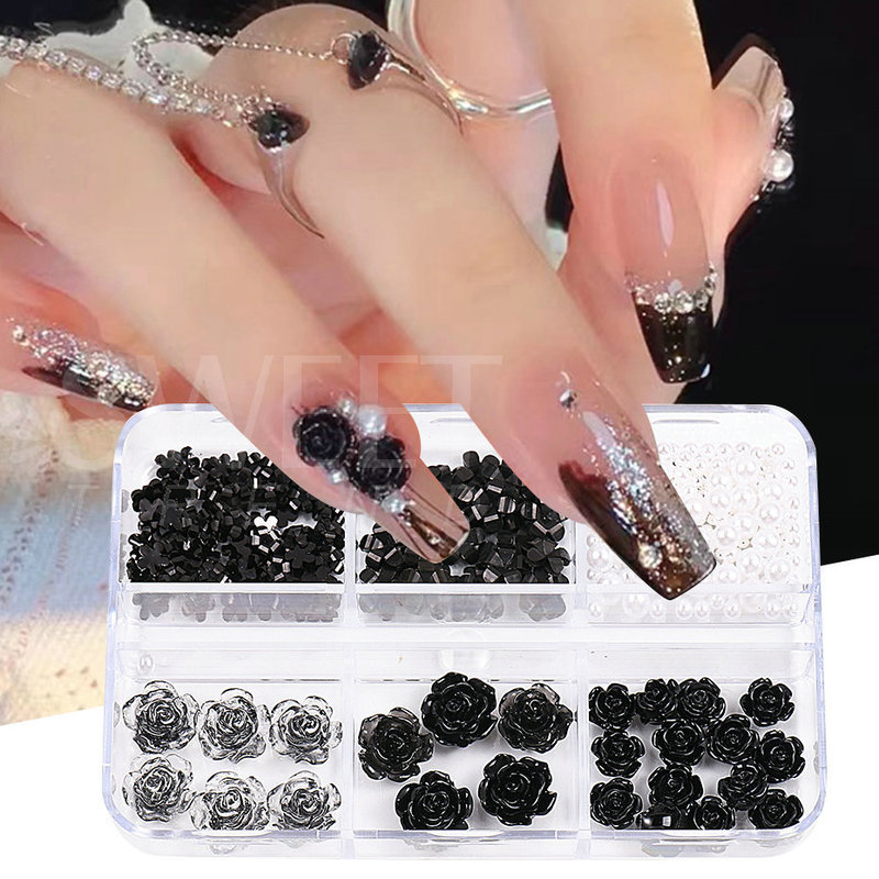 Camellia nail jewelry wholesale ins sweet potato black rose flower nail jewelry decoration accessories boxed