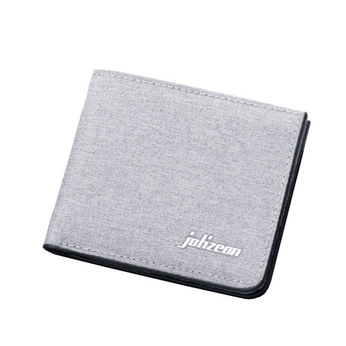 jolizeon men's short wallet canvas multi-card slot horizontal denim leather wallet ultra-thin dollar wallet wallet