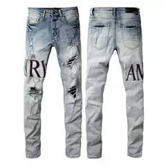 amiri High Street Ripped Slim Fit Jeans Men's 2024 Spring and Summer New amiri Stretch Pants
