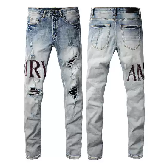 amiri High Street Ripped Slim Fit Jeans Men's 2024 Spring and Summer New amiri Stretch Pants