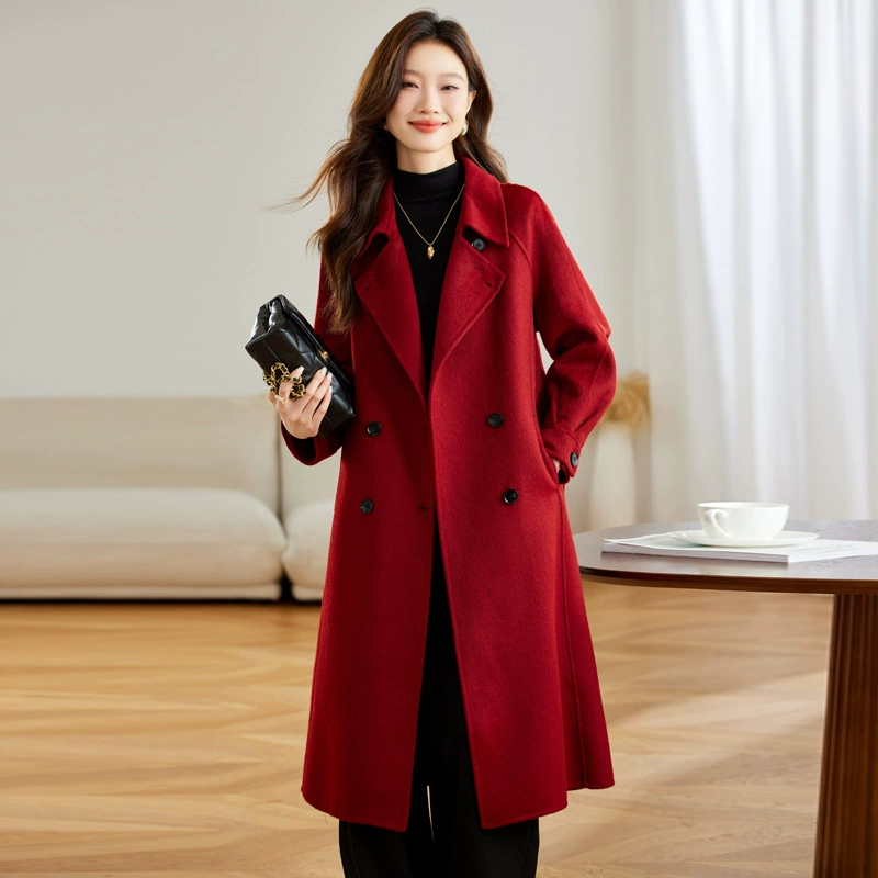 Двустороннее шерстяное пальто женского среднего и длинного стиля 2025 весна и осень новый премиум смысл корейская версия тонкая шерстяная куртка