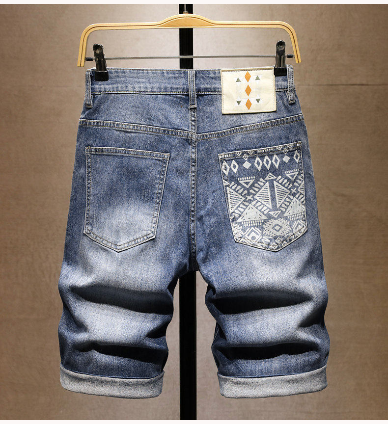 Men's Clothing Men's High End Light Luxury Printed Denim Shorts Style Slim Fit Summer Casual Pants Trendy Retro Five Point_mkmklike.com