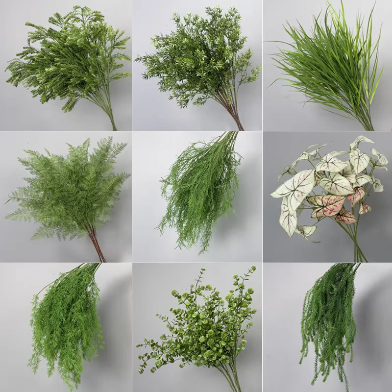 Green Wedding Artificial Flower Scene Arrangement, Artificial Green Plants, Forest-Style Dragon Whisker Grass Leaves, Asparagus Grass, Fake Flowers, Thousand-Layer Gold Flowers