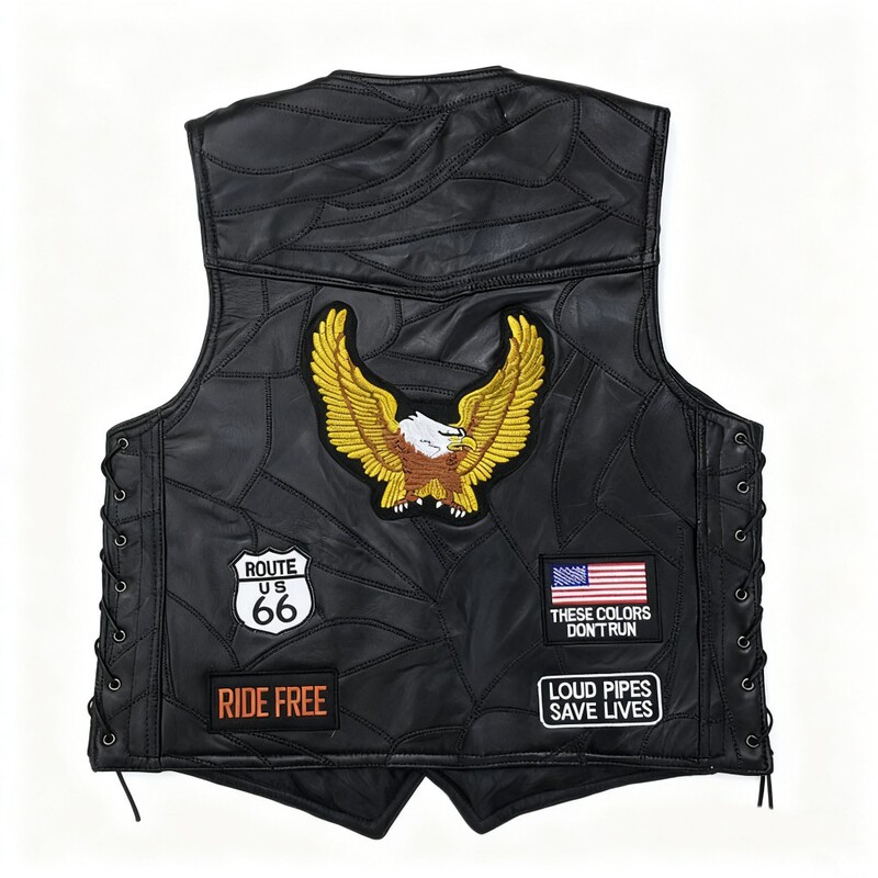 European and American Motorcycle Vests, Cycling Vests, Men's Genuine Leather Vests, Golden Eagle Embroidered Badges, Leather Vests European and American Motorcycle Vests, Cycling Vests, Men's Genuine Leather Vests, Golden Eagle Embroidered Badges, Leather Vests