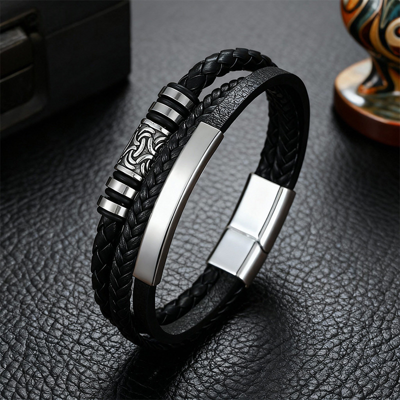 Men's Braided Leather Bracelet Waterproof And Hypoallergenic_voghion.com