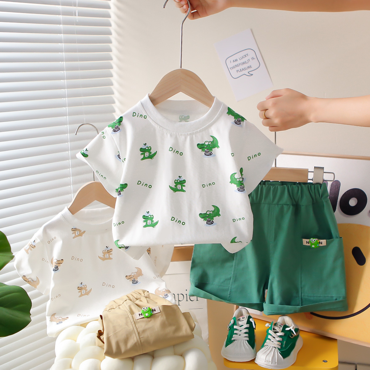 婴儿童夏季恐龙短袖套装宝宝运动夏装2025新款男童薄款夏天衣服潮
