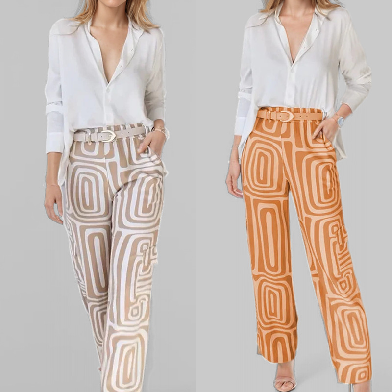 2026 New Spring Women's Clothing European And American Cross-Border Fashion Suit Commuting Simple V-Neck Printed Long_ecoleips.com