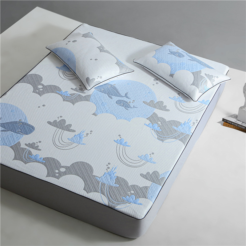 Fitted Sheet Style Pe Cooling Mat, Ice Silk Mat, Machine Washable Air-Conditioning Mat, Non-Slip Mattress Protector, Bed Cover, Light Luxury Style