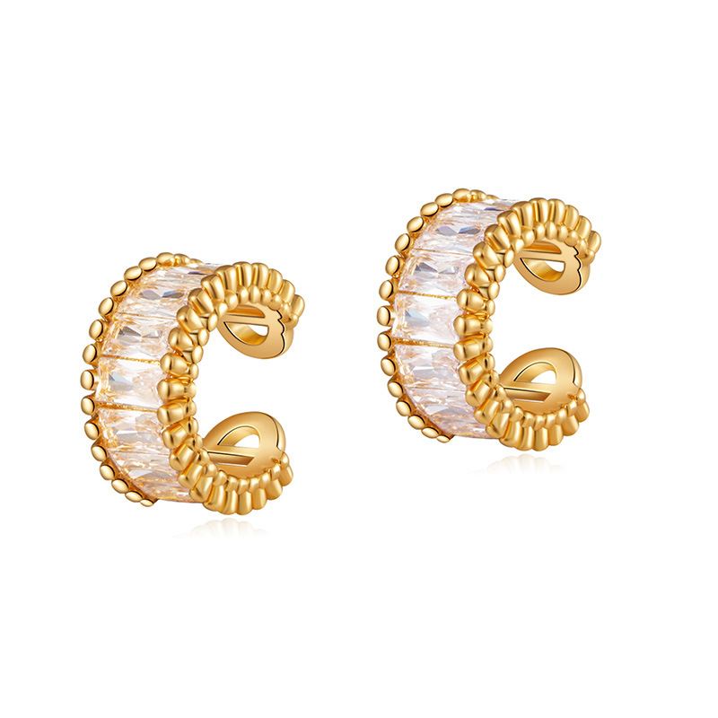 1 Pair Simple Style Geometric Inlay Copper Zircon 18K Gold Plated Ear Cuffs display picture 4