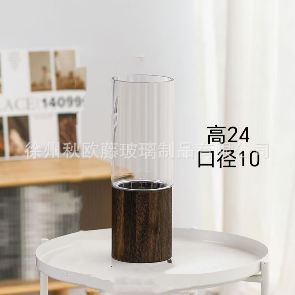 Jarrón de vidrio de barril cónico, estilo nórdico, simple, grande, jarrón transparente, arreglo floral, decoración de escritorio de alta gama, sala de estar