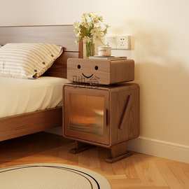 pq实木床头柜卧室置物柜客厅创意边柜机器人儿童床边柜智能多功能