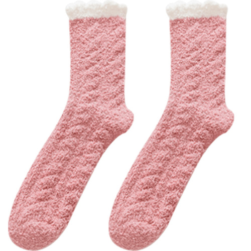 Coral Fleece Women's Autumn and Winter Thicker and Warmer Mid-Calf Fleece Insulated Home Floor Socks Postpartum Socks Sleep Socks