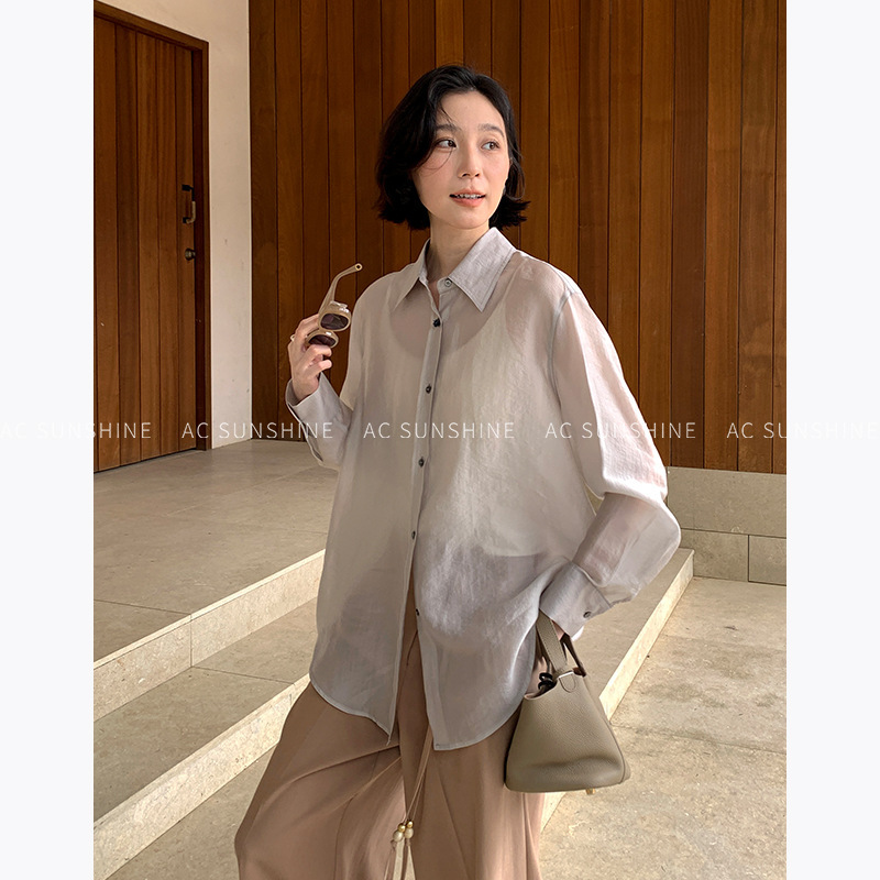 Ac Sunshine Soft Satin-Like Cupro Silk Loose Sun-Protective Air-Conditioning Shirt with a Cool Vibe for Women 19515 Ac Sunshine Soft Satin-Like Cupro Silk Loose Sun-Protective Air-Conditioning Shirt with a Cool Vibe for Women 19515