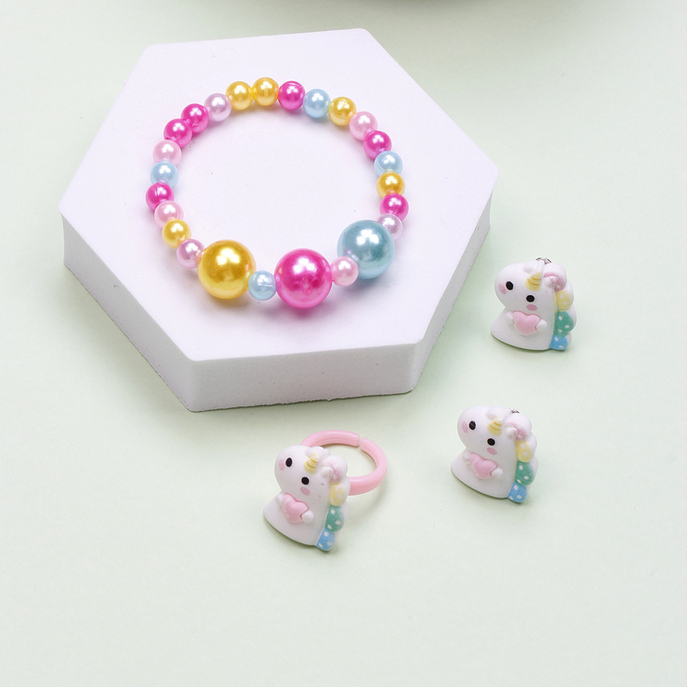 Lindo Unicornio Corona Resina Con Cuentas Anillos Pendientes Collar 1 Juego display picture 15