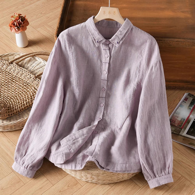 Autumn 2024 New Color Sweat Linen All-match Shirt Artistic Casual Appearance High-end Export Shirt
