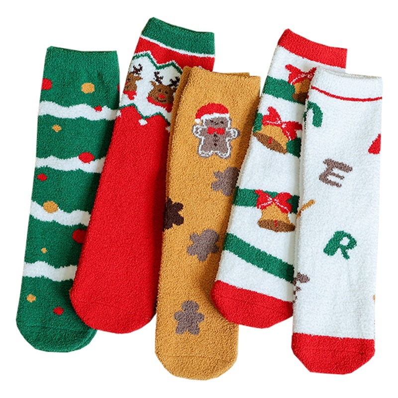 Otoño e invierno calcetines de Navidad dibujos animados de las mujeres rectas Navidad bilateral terciopelo serie MEDIADOS DE-becerro lindo hogar calcetines al por mayor